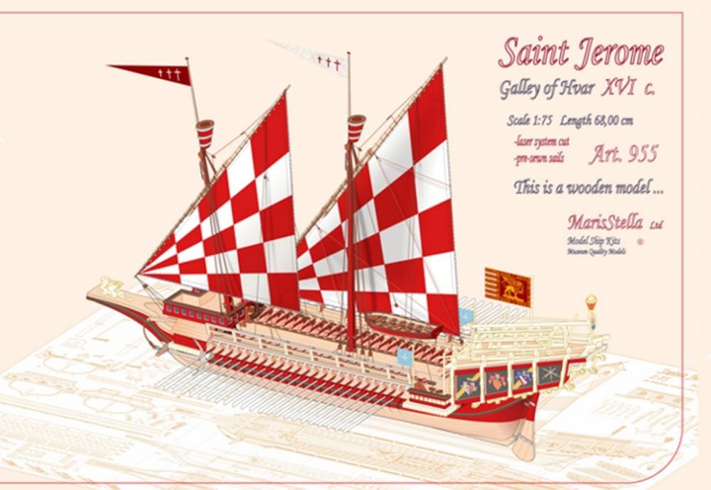 MARIS STELLA Saint Jerome 16th Century Galley Ship Model Kit - 1:75 Scale, 68cm Length